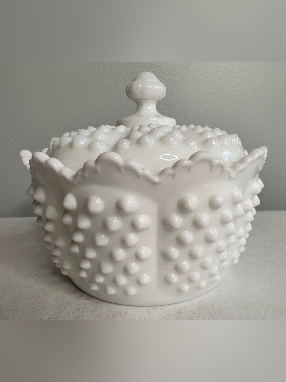 Fenton hobnail Vintage white milk glass covered candy dish with lid